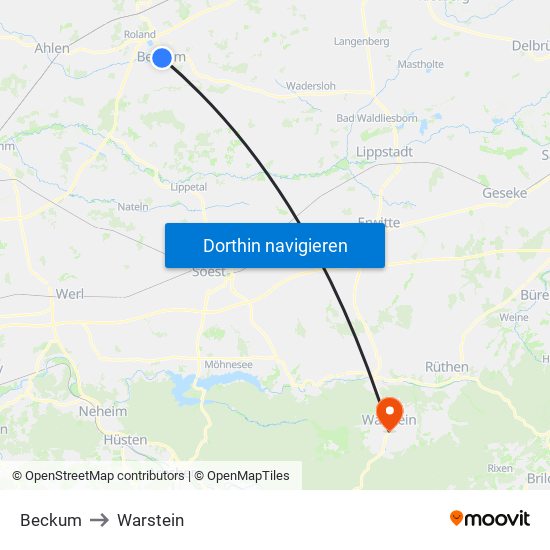 Beckum to Warstein map