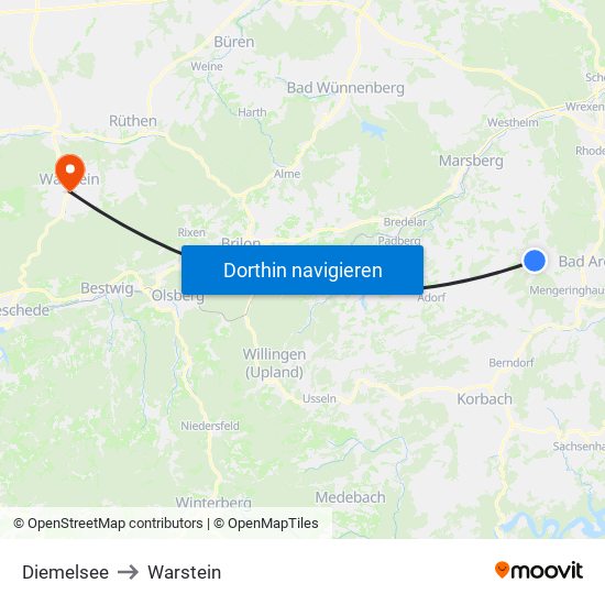 Diemelsee to Warstein map