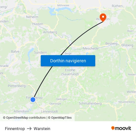 Finnentrop to Warstein map