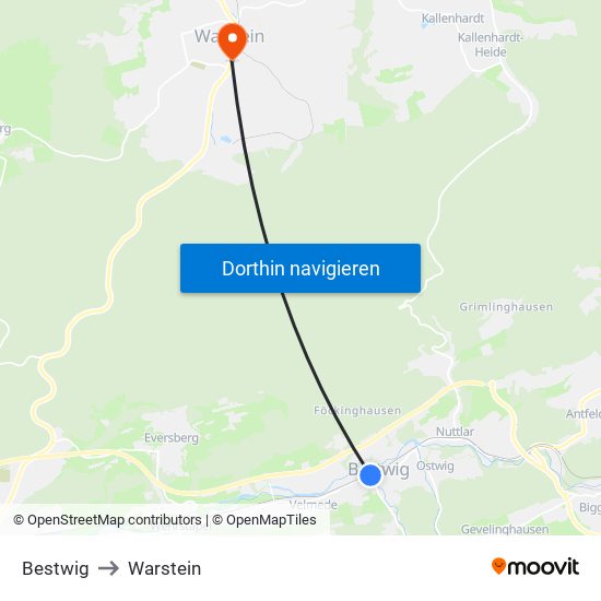 Bestwig to Warstein map