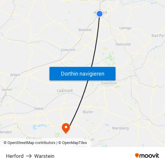 Herford to Warstein map
