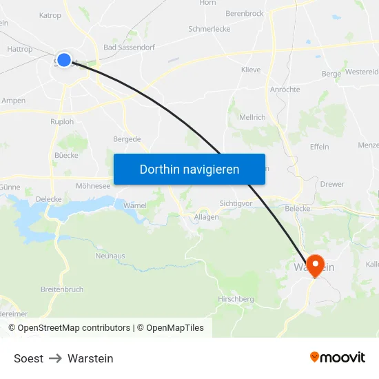 Soest to Warstein map