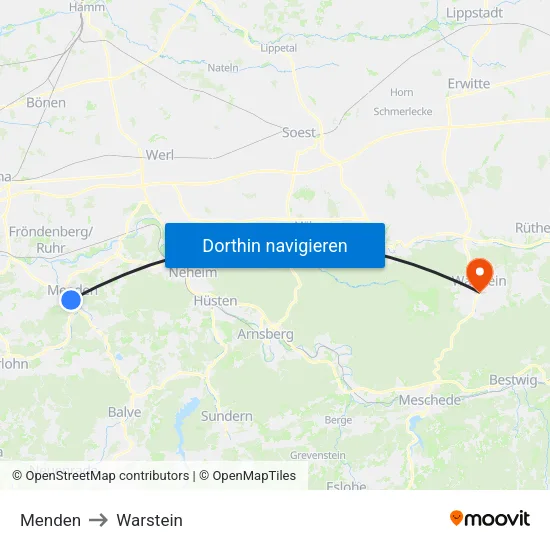 Menden to Warstein map