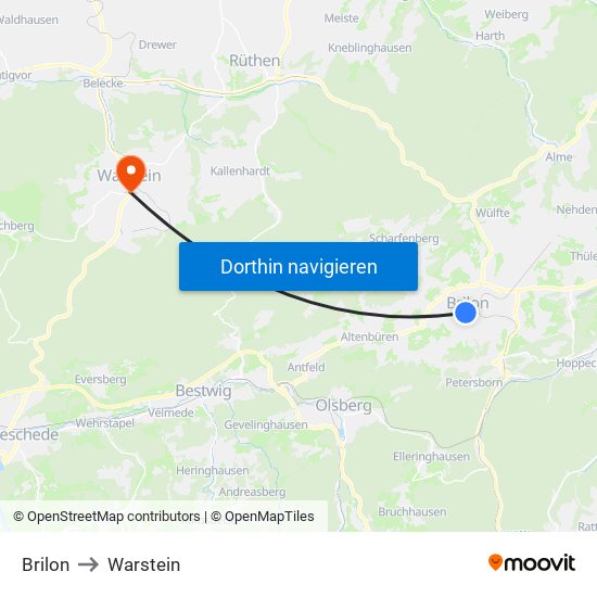 Brilon to Warstein map