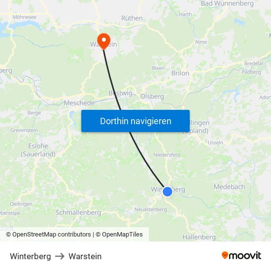 Winterberg to Warstein map