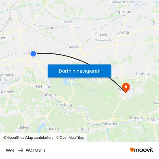 Werl to Warstein map