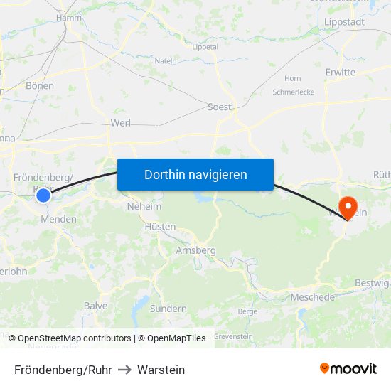 Fröndenberg/Ruhr to Warstein map