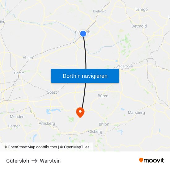 Gütersloh to Warstein map