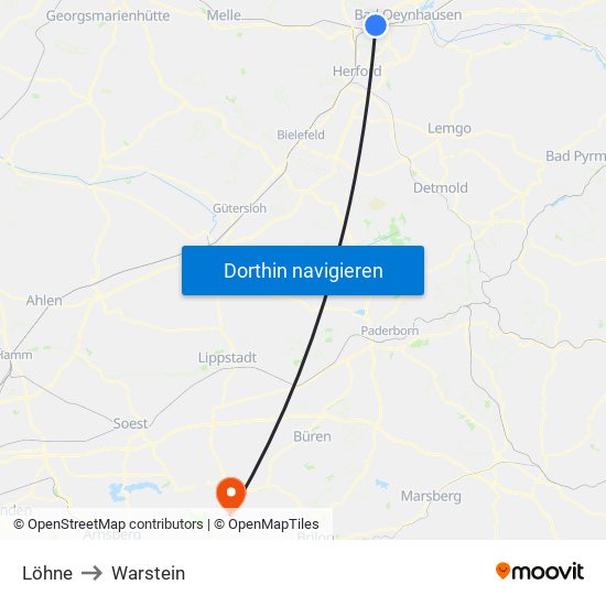 Löhne to Warstein map