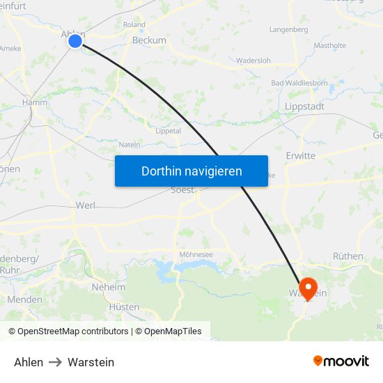 Ahlen to Warstein map