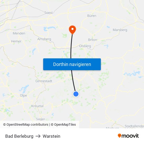 Bad Berleburg to Warstein map