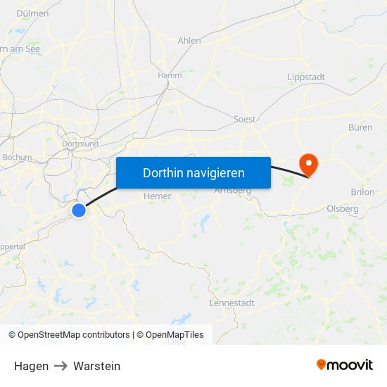 Hagen to Warstein map