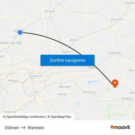Dülmen to Warstein map