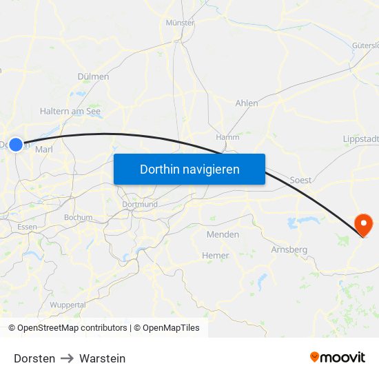 Dorsten to Warstein map