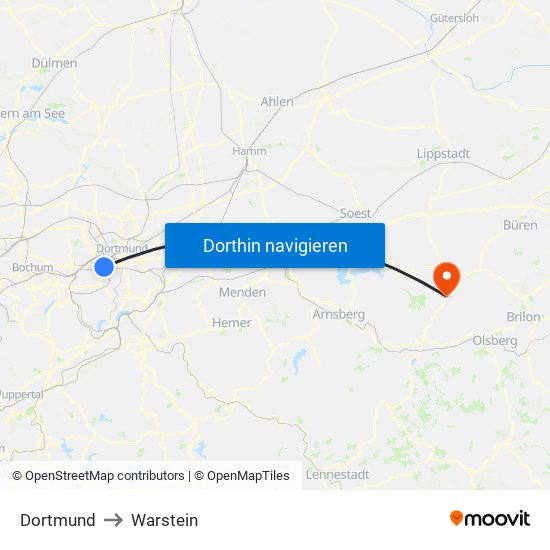 Dortmund to Warstein map