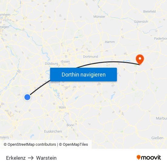 Erkelenz to Warstein map