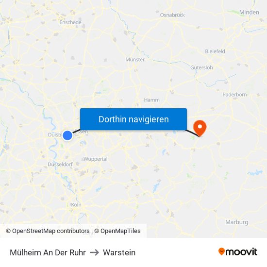 Mülheim An Der Ruhr to Warstein map