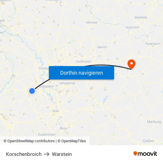 Korschenbroich to Warstein map