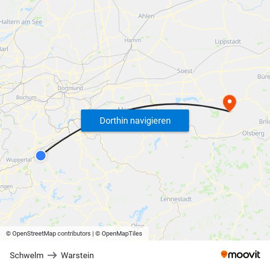 Schwelm to Warstein map