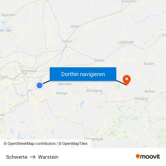 Schwerte to Warstein map