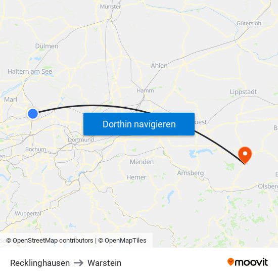 Recklinghausen to Warstein map