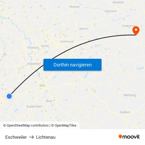 Eschweiler to Lichtenau map