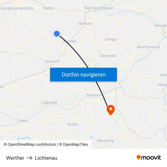 Werther to Lichtenau map