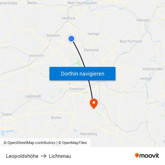 Leopoldshöhe to Lichtenau map