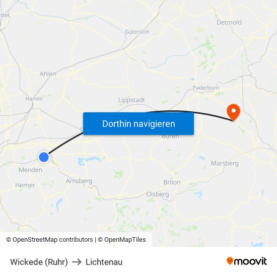 Wickede (Ruhr) to Lichtenau map