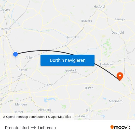 Drensteinfurt to Lichtenau map