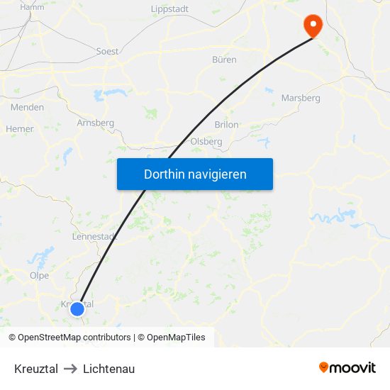 Kreuztal to Lichtenau map