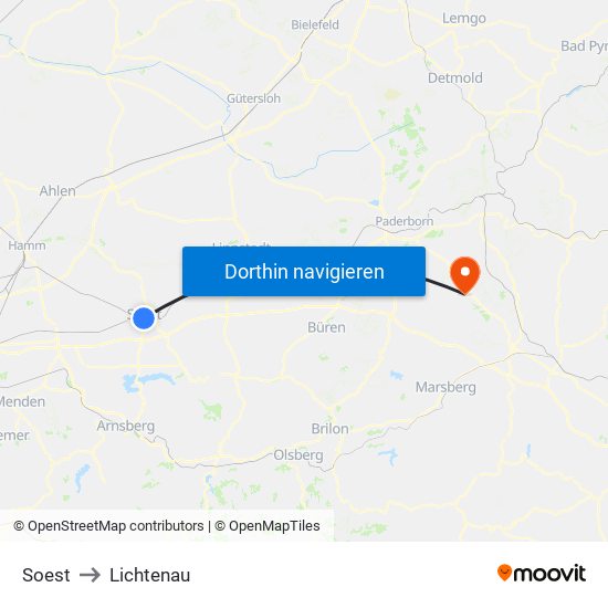 Soest to Lichtenau map