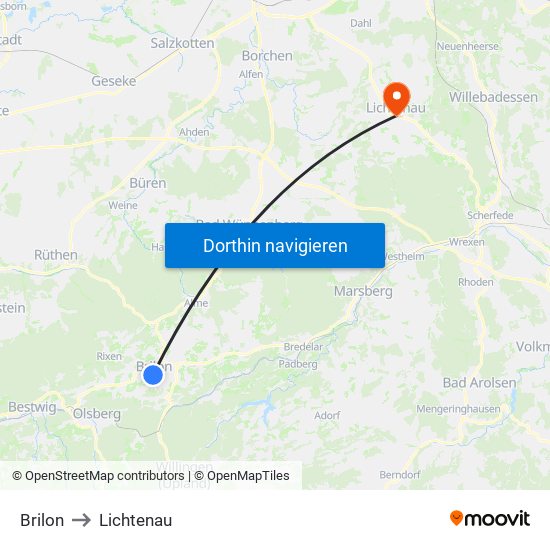 Brilon to Lichtenau map