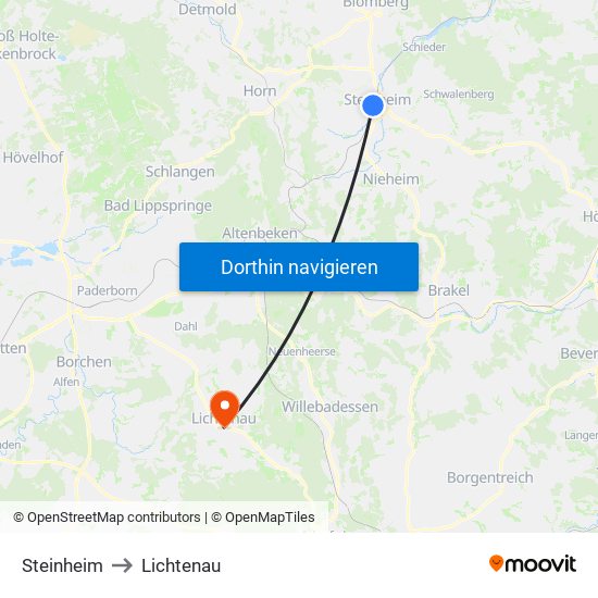 Steinheim to Lichtenau map