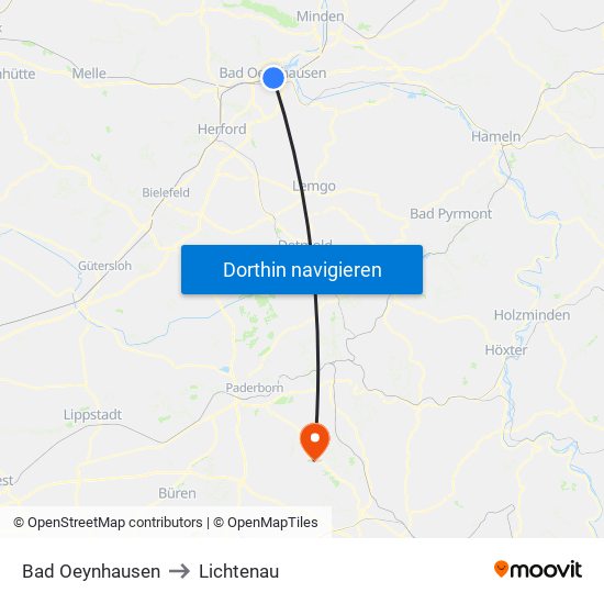 Bad Oeynhausen to Lichtenau map