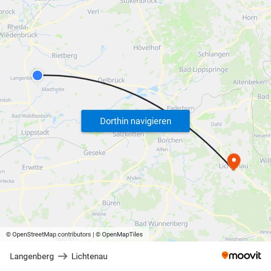 Langenberg to Lichtenau map