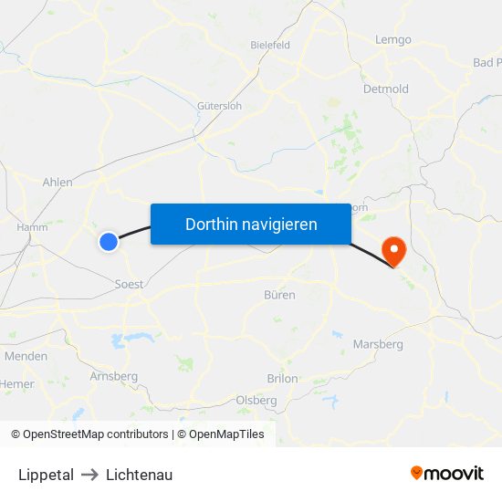 Lippetal to Lichtenau map