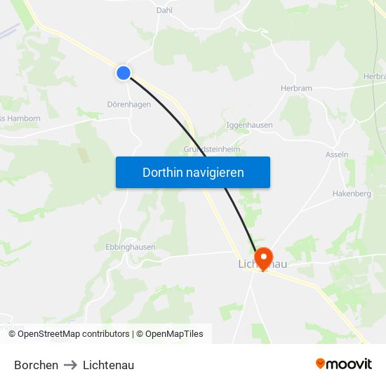 Borchen to Lichtenau map