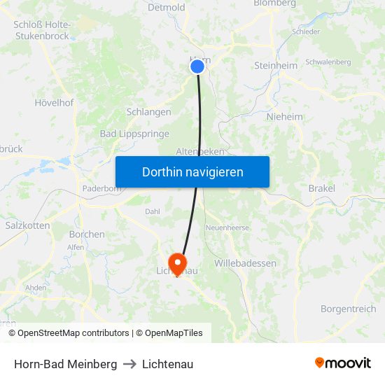 Horn-Bad Meinberg to Lichtenau map