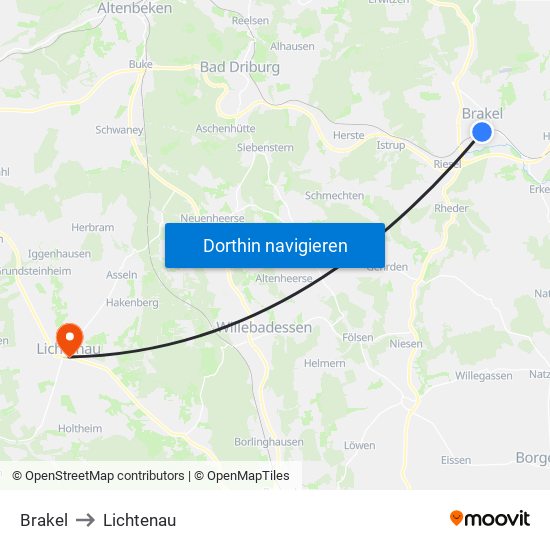 Brakel to Lichtenau map