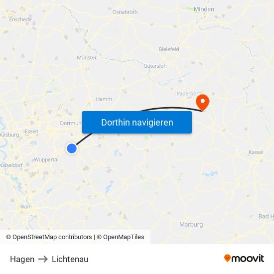 Hagen to Lichtenau map