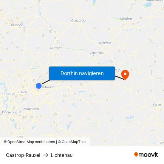 Castrop-Rauxel to Lichtenau map