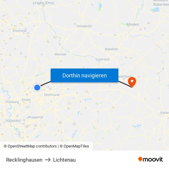 Recklinghausen to Lichtenau map