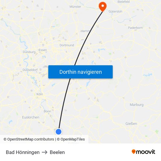 Bad Hönningen to Beelen map