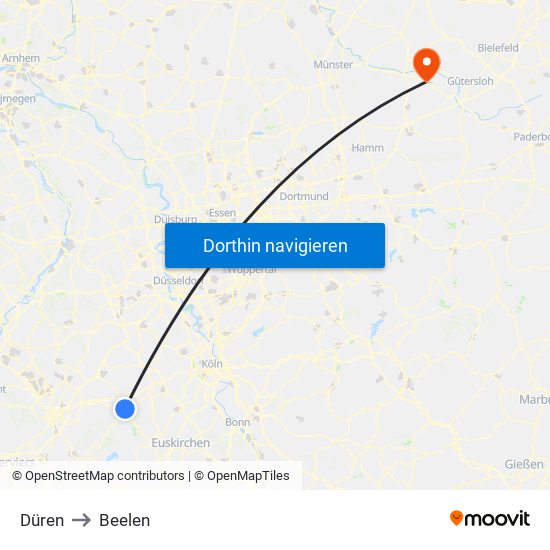 Düren to Beelen map