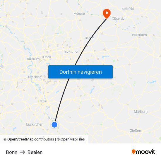 Bonn to Beelen map
