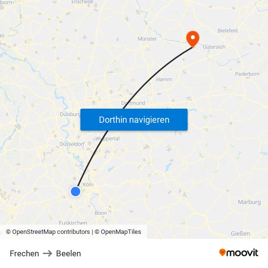 Frechen to Beelen map