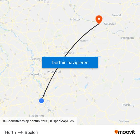 Hürth to Beelen map