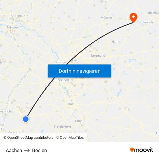Aachen to Beelen map