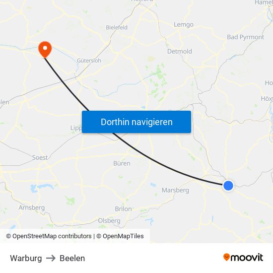 Warburg to Beelen map